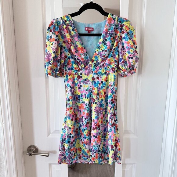 STAUD Dresses & Skirts - STAUD Milla Floral-print Crêpe De Chine Minidress In Rainbow Flower Market